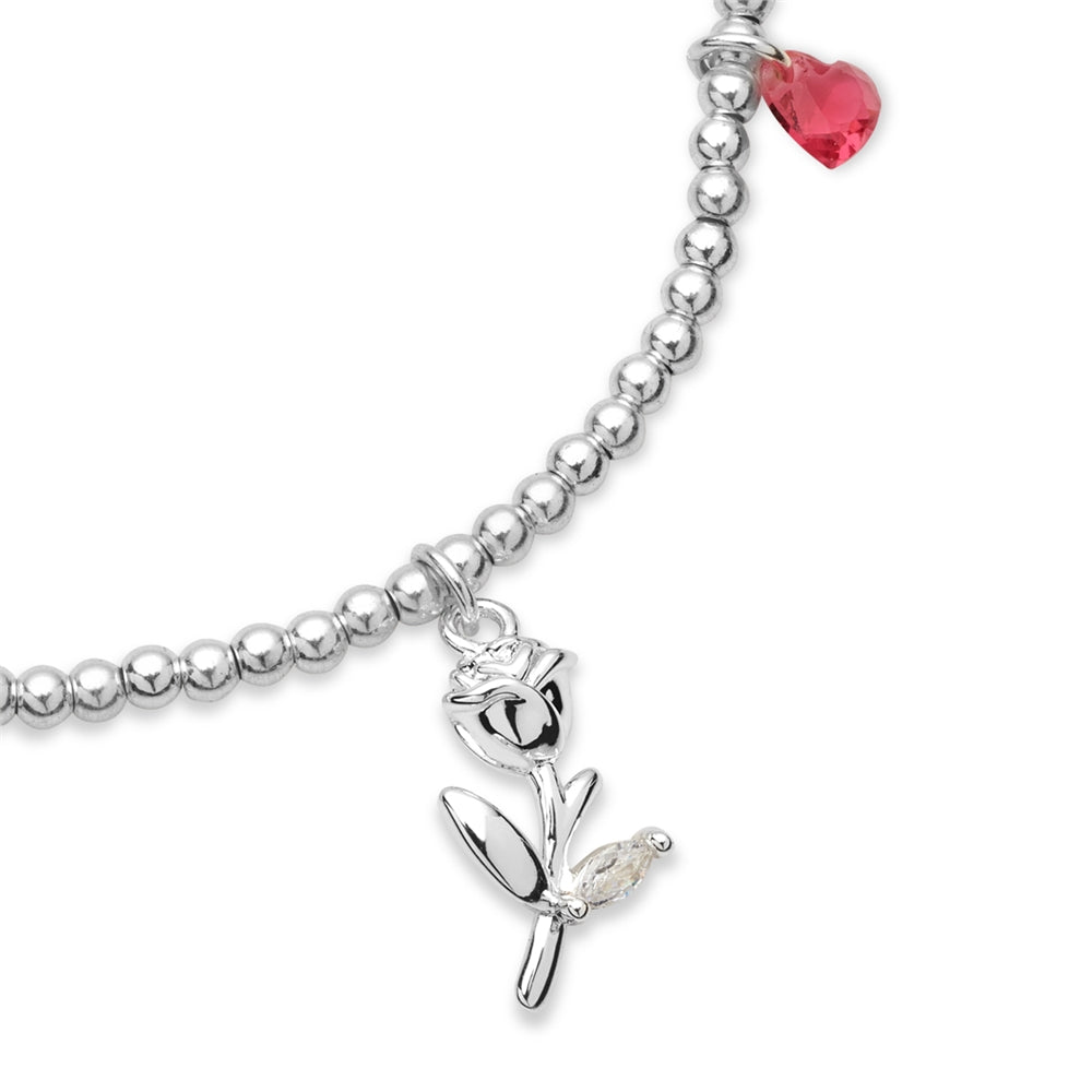Karma Silver Red Roses Charms Set of 2 Bracelets
