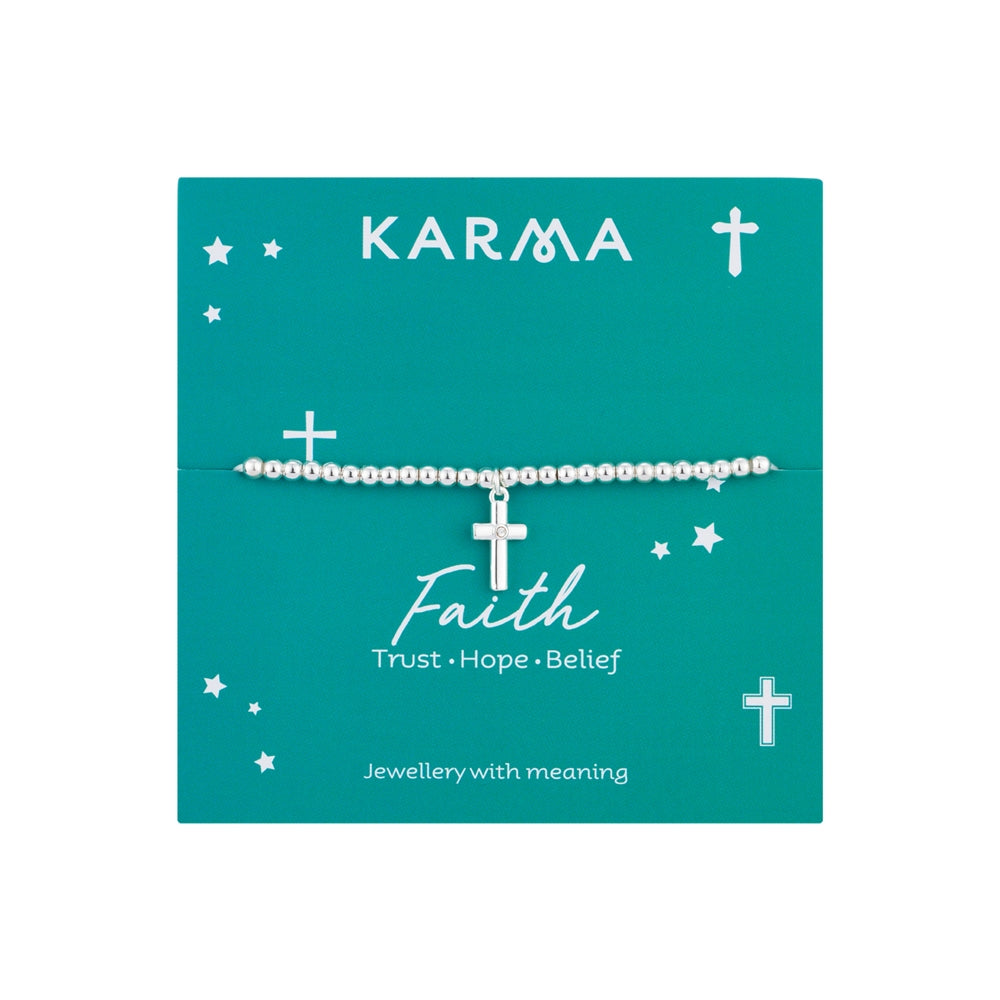 Karma Silver Cross Faith Stretch Bracelet
