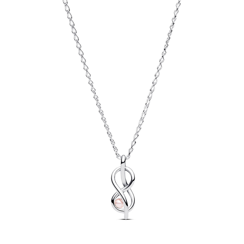 Pandora Silver Infinity Knot Pink Peal Necklace
