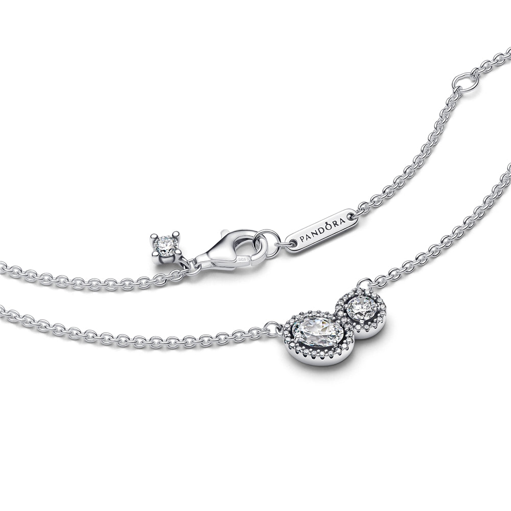 Pandora Silver Halo White Crystal Oval Collier Necklace