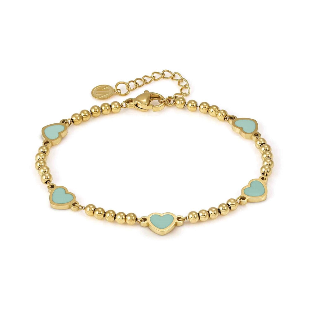 Nomination Emosfere Gold Five Green Heart Beaded Stainless Steel Bracelet