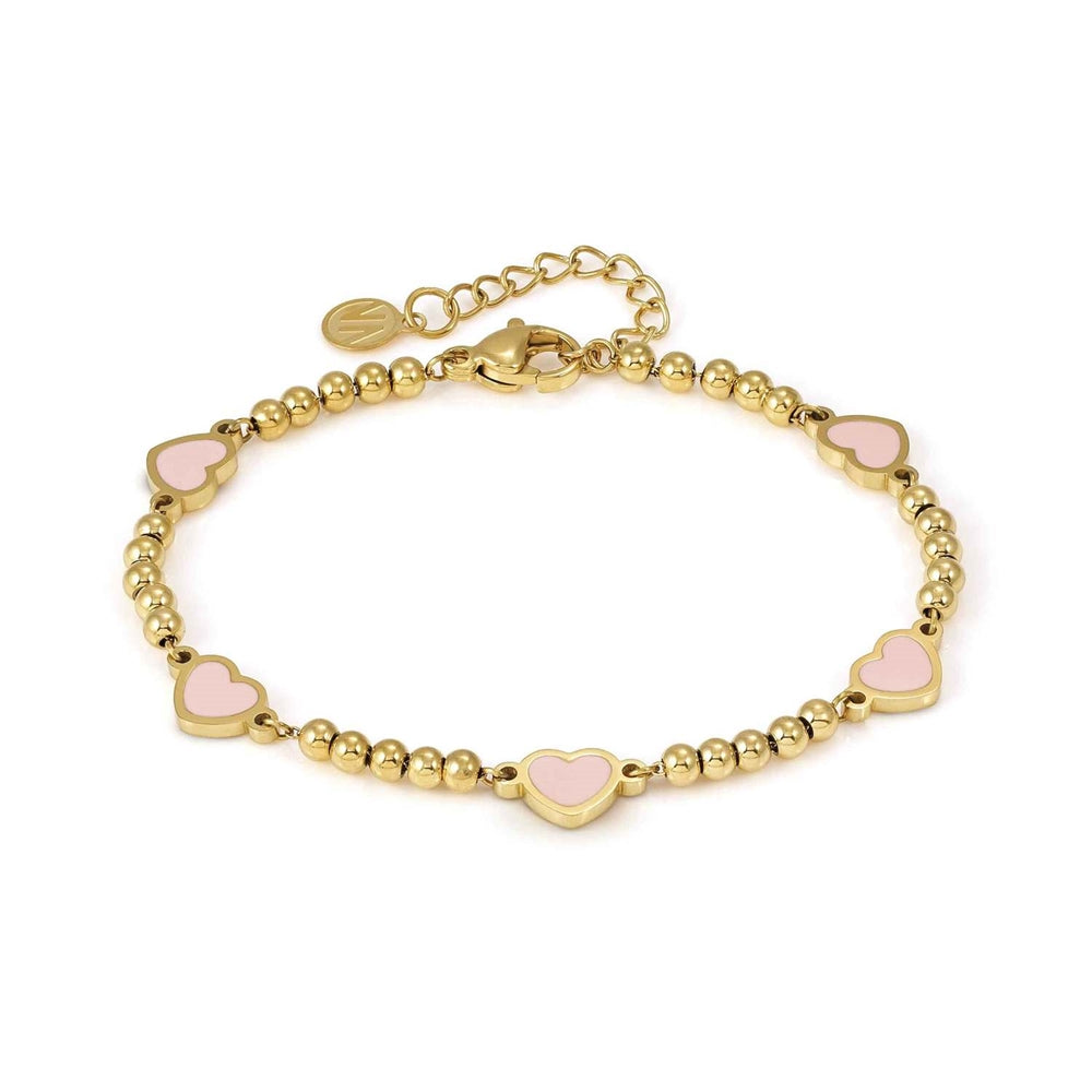 Nomination Emosfere Gold Five Pink Heart Beaded Stainless Steel Bracelet