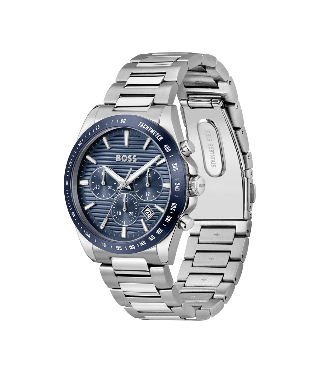 Boss Silver Blue Strike Chronograph Watch