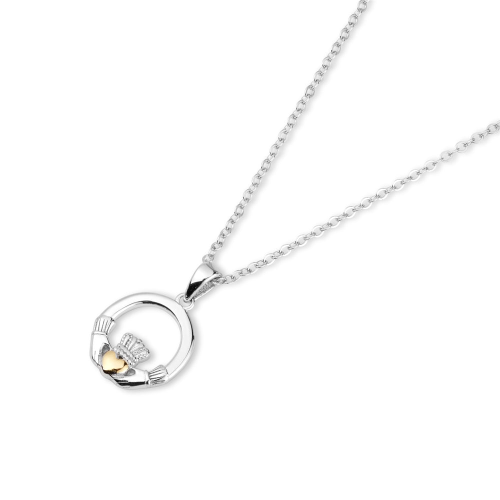 Argento Silver Mix Heart of Gold Claddagh Necklace