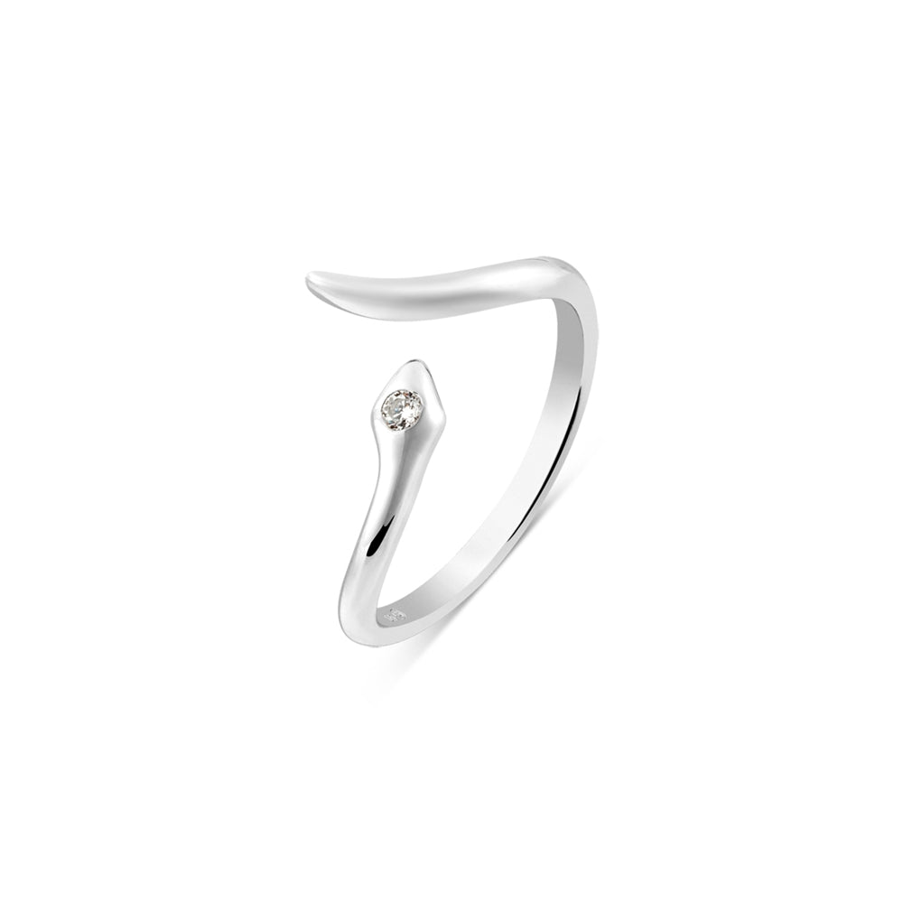 Argento Silver Crystal Adjustable Snake Ring
