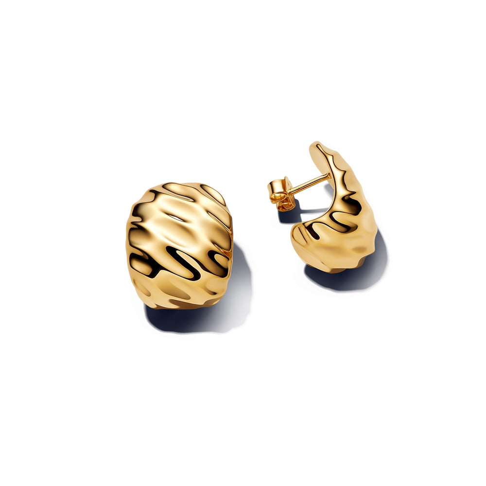 Pandora Gold Rippled Wide Hoop Earrings