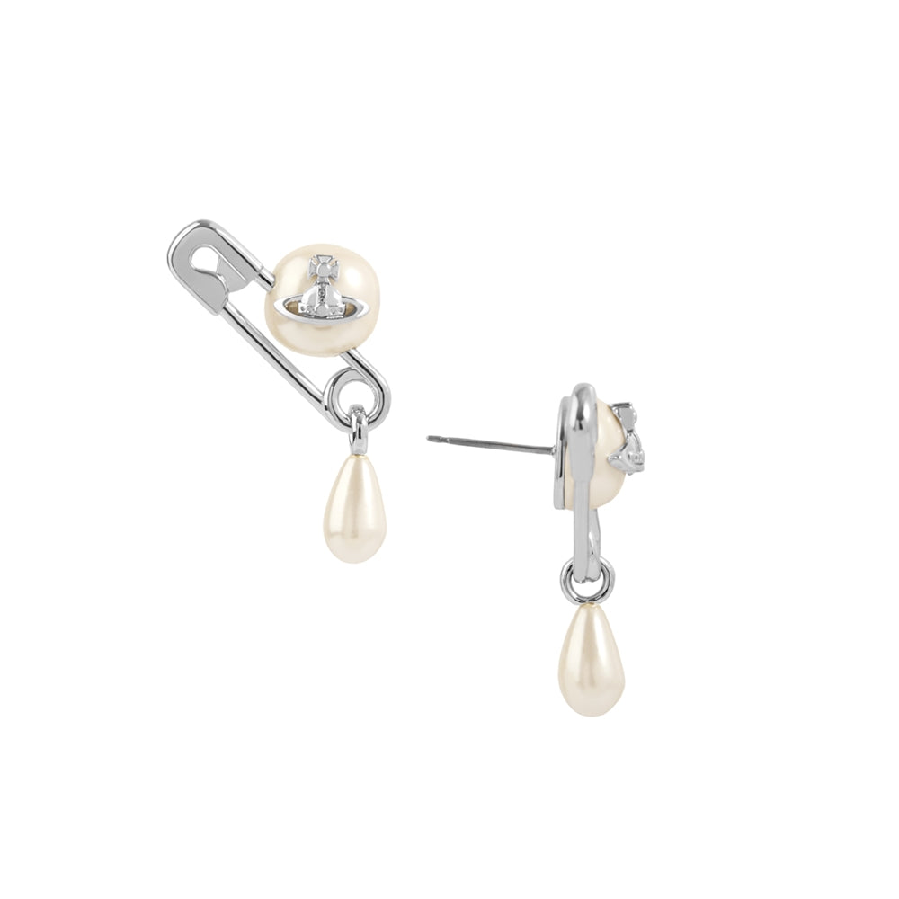 Vivienne Westwood Silver Claude Pearl Safety Pin Studs