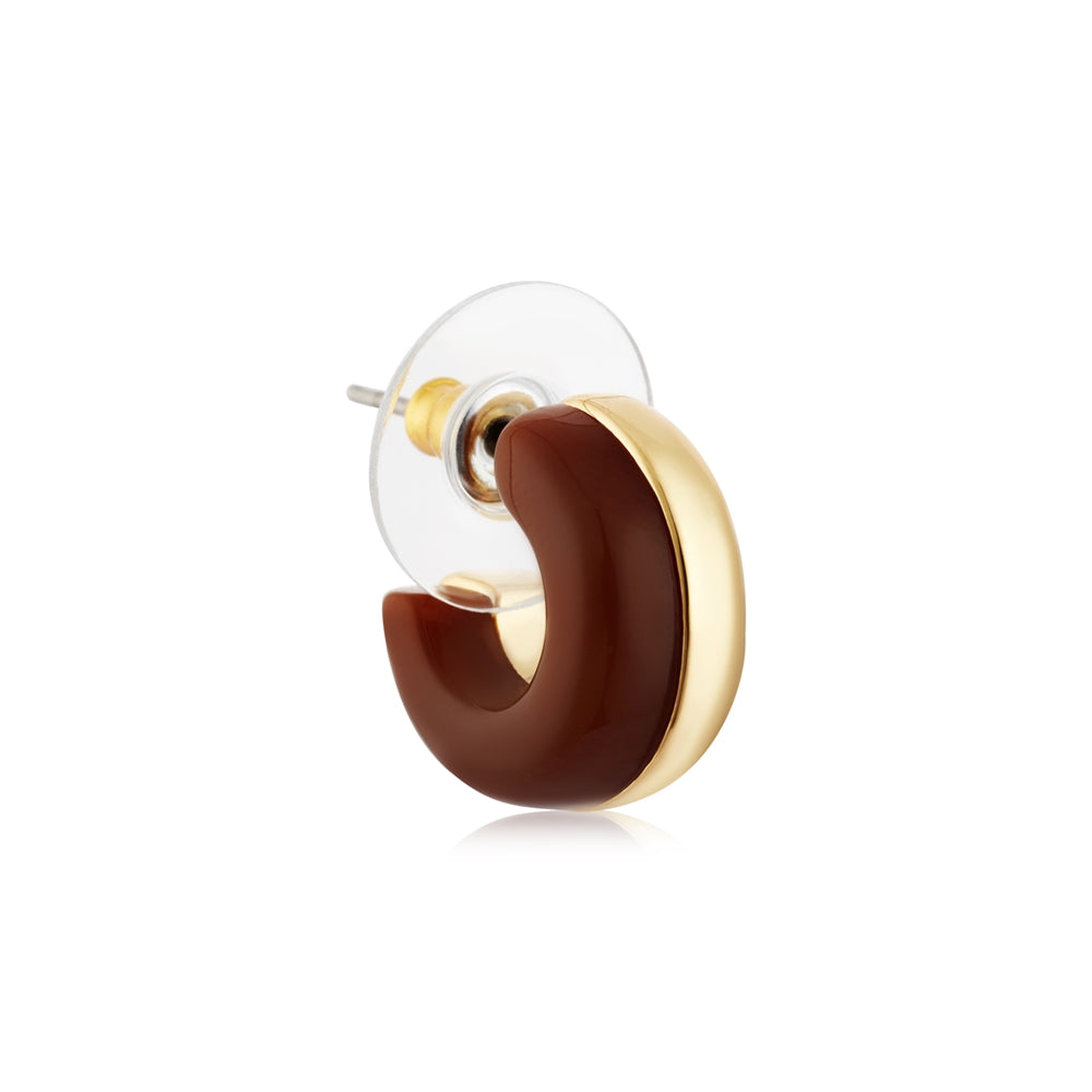 August Woods Gold Brown Huggie Hoop Earrings