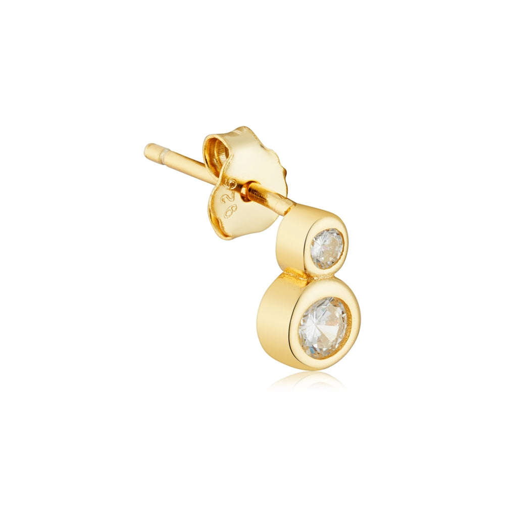 Argento Gold 14k Plated Double Bezel CZ Stud Earrings