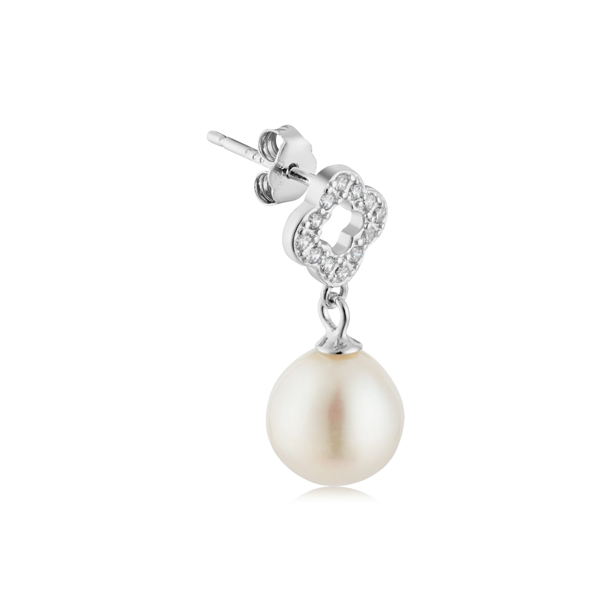 Argento Silver Pavé Clover Pearl Earrings