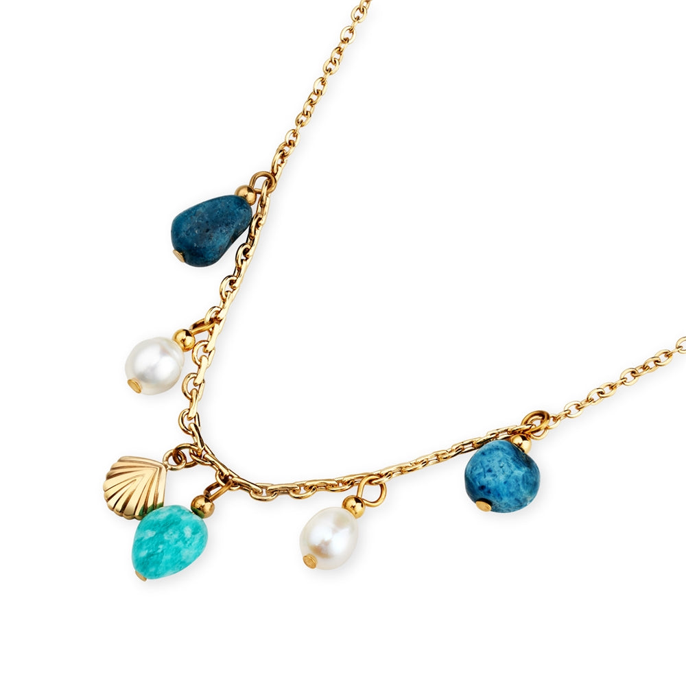 Over & Over Gold 14k Stainless Steel Amazonite Necklace