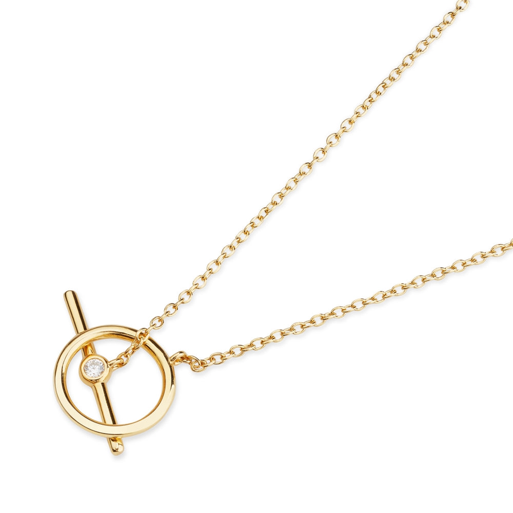 Argento 18k Gold Plated CZ T-Bar Necklace