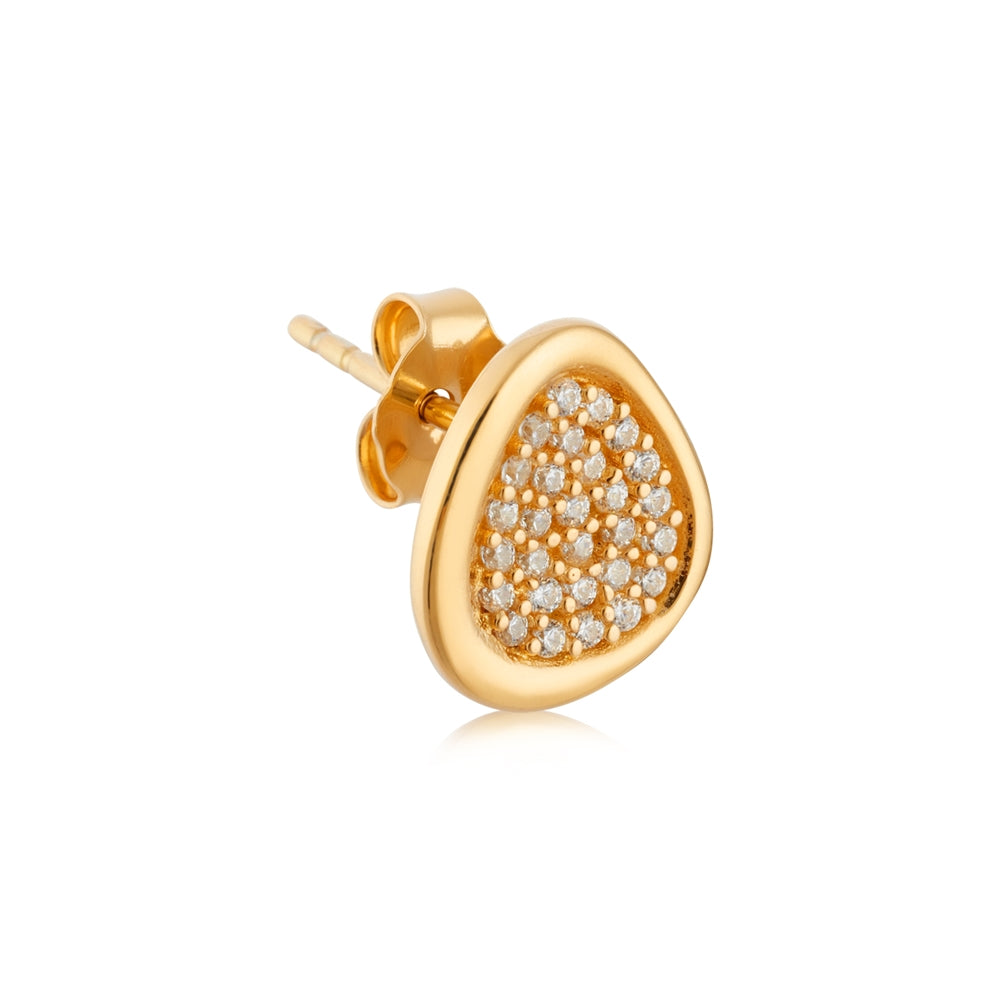 Argento 18k Gold Plated Molten Oval Pavé Stud Earrings