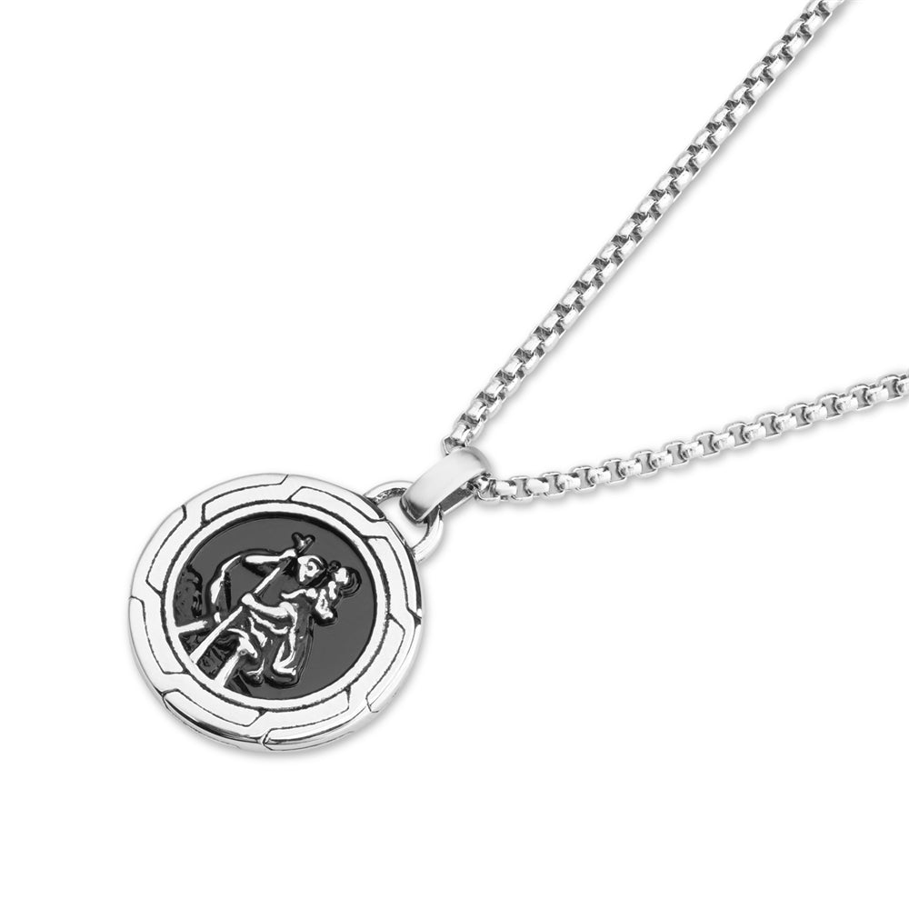 Over & Over Silver Men's Stainless Steel St Christopher Necklace
