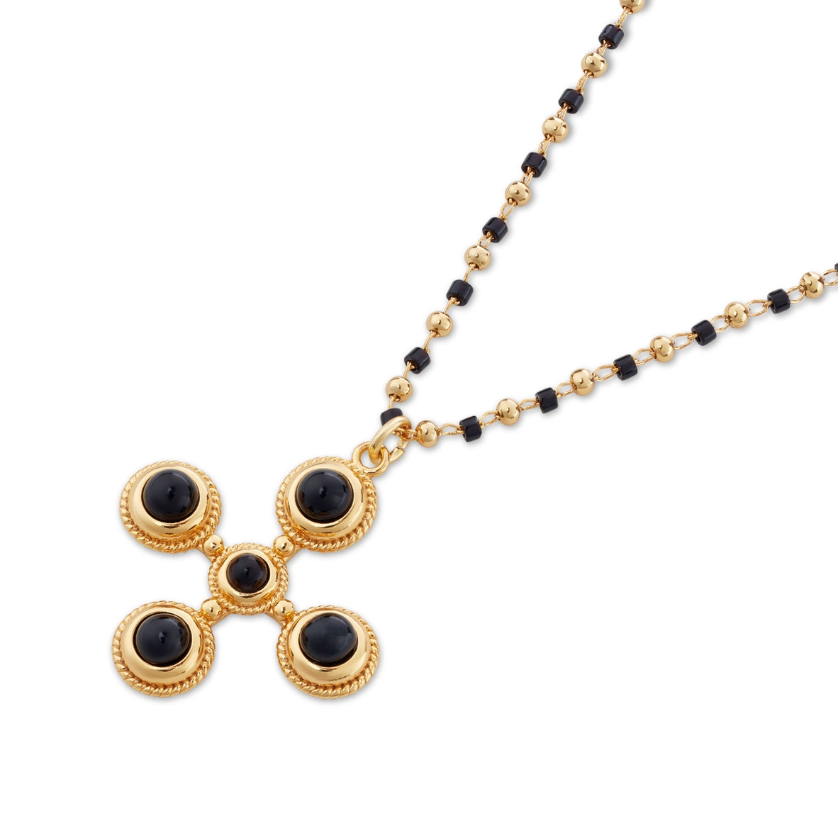 August Woods Gold Beaded Black Cross Necklace