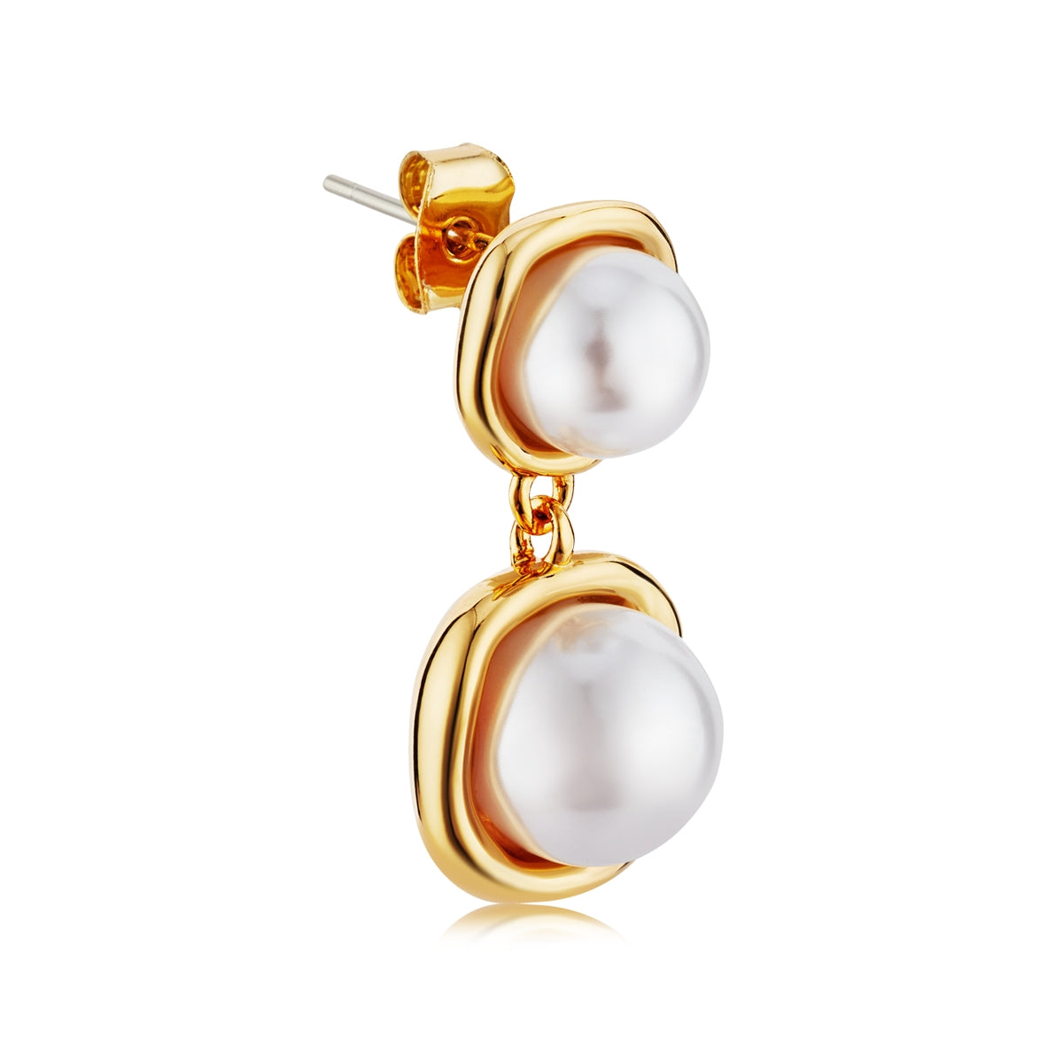 August Woods Gold Double Drop Pearl Earrings