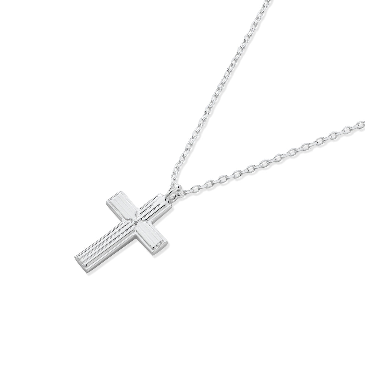 August Woods Silver Ridged Cross Necklace