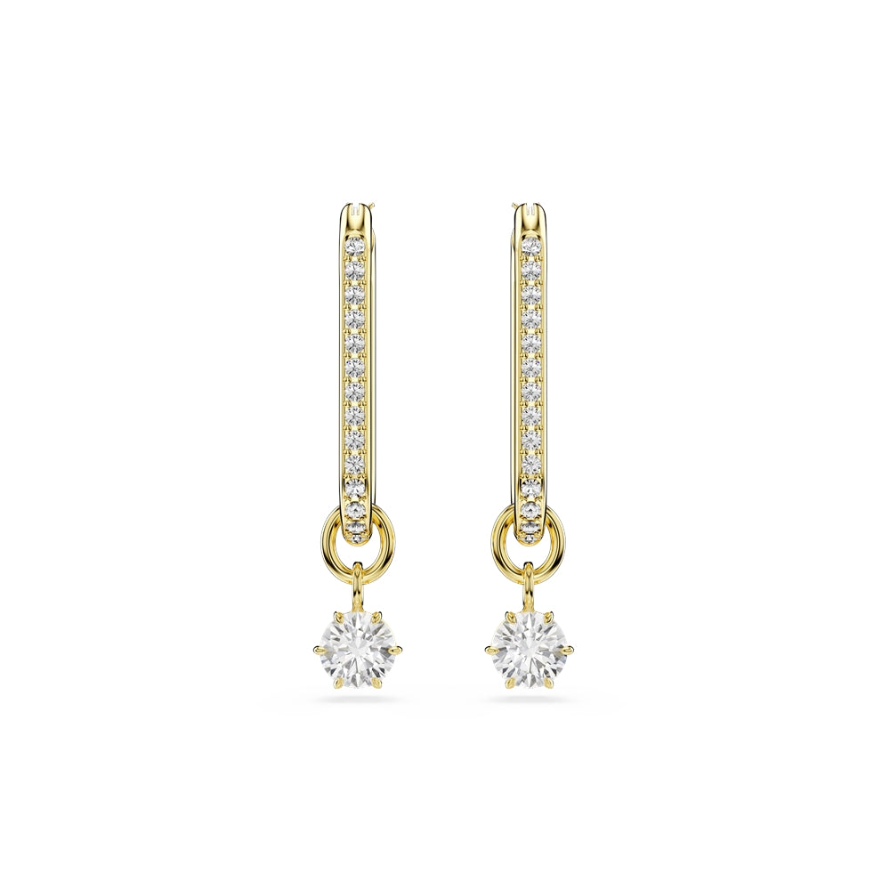Swarovski Gold Constella White Round Cut Drop Earrings