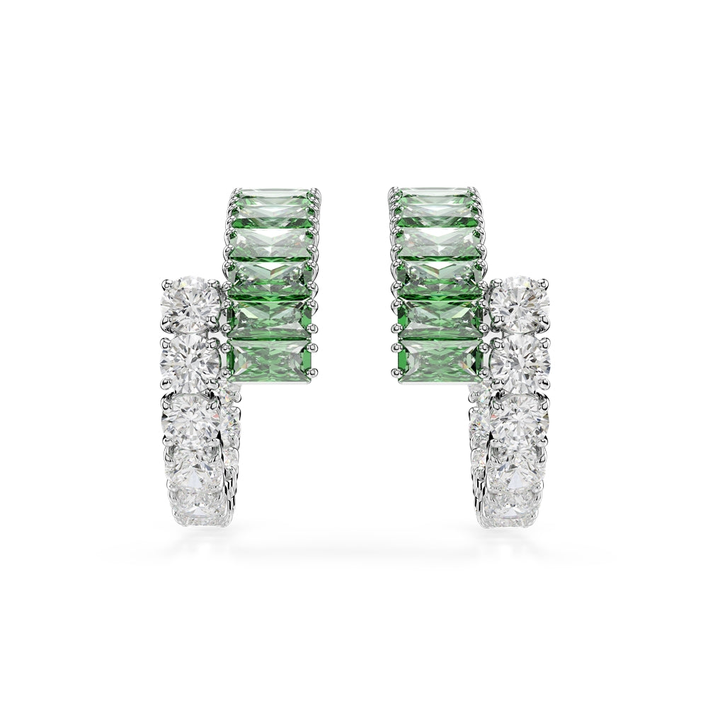 Swarovski Silver Matrix Green Mixed Cuts Hoop Earrings