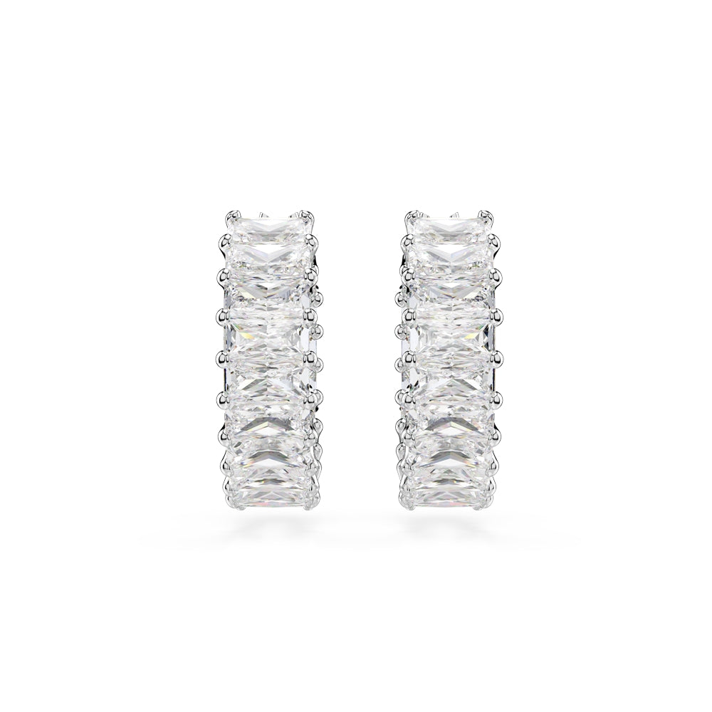 Swarovski Silver Matrix White Baguette Cut Hoop Earrings