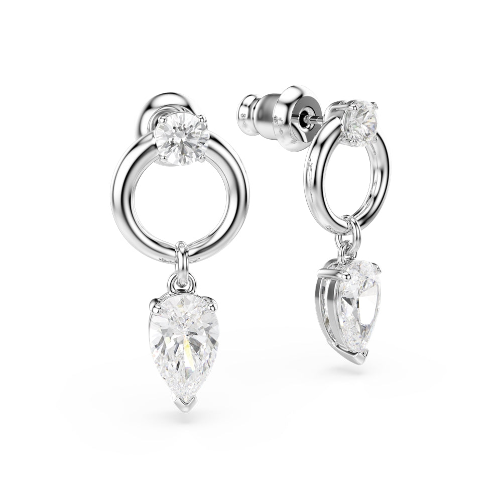 Swarovski Silver Mesmera White Pear Rhodium Plated Drop Earrings