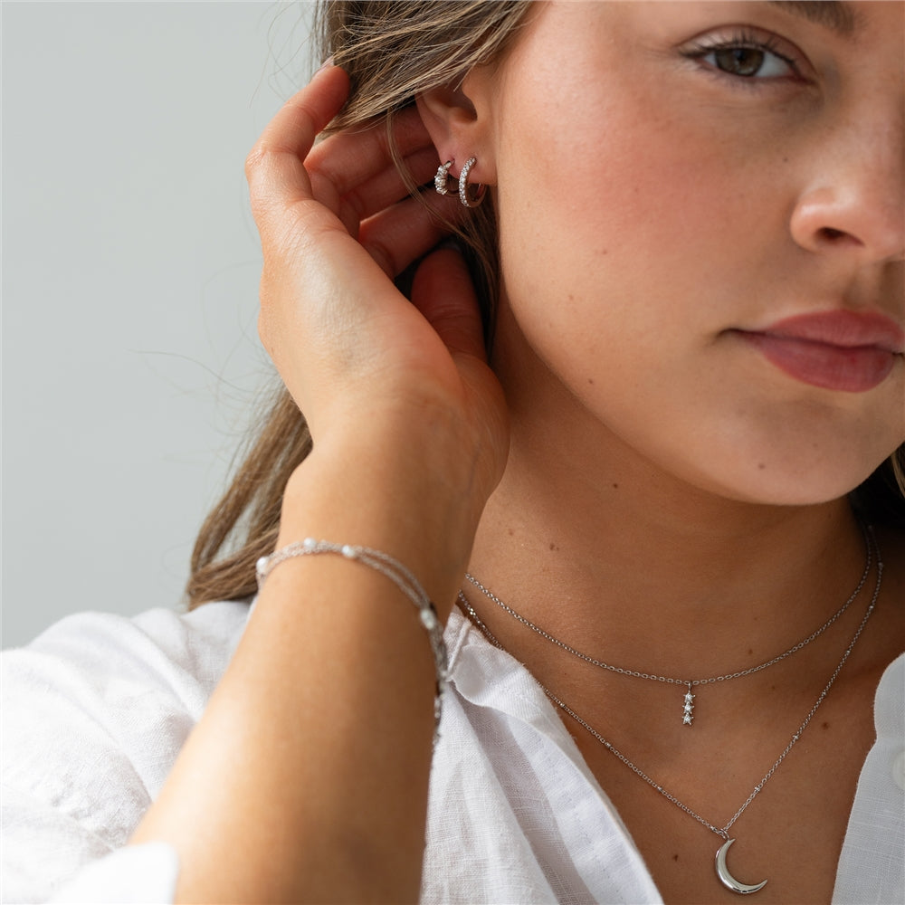 Seek + Find Worthy Silver Freshwater Pearl Huggies