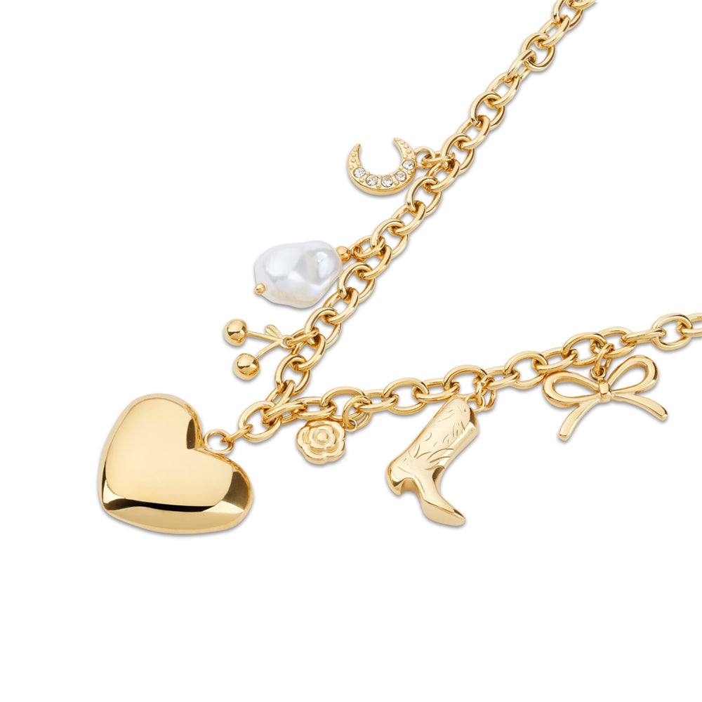 Over & Over Gold 14k Stainless Steel Puffy Heart Charm Necklace