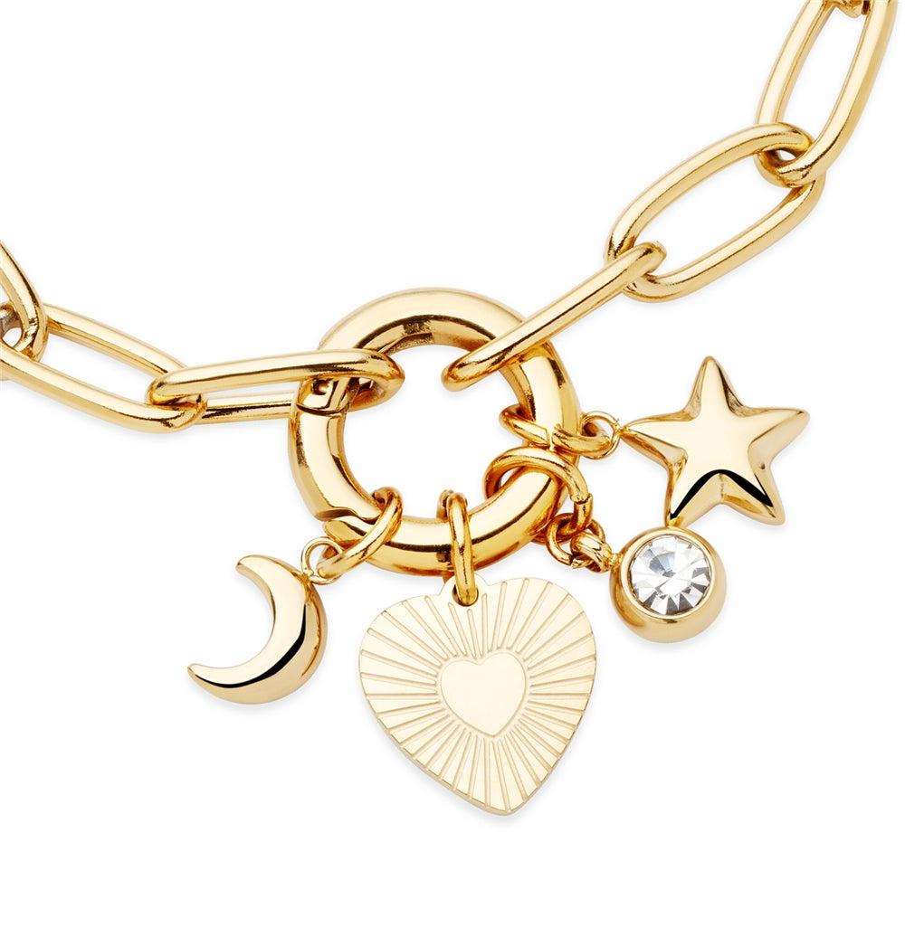 Over & Over Gold 14k Stainless Steel Heart Charm Bracelet