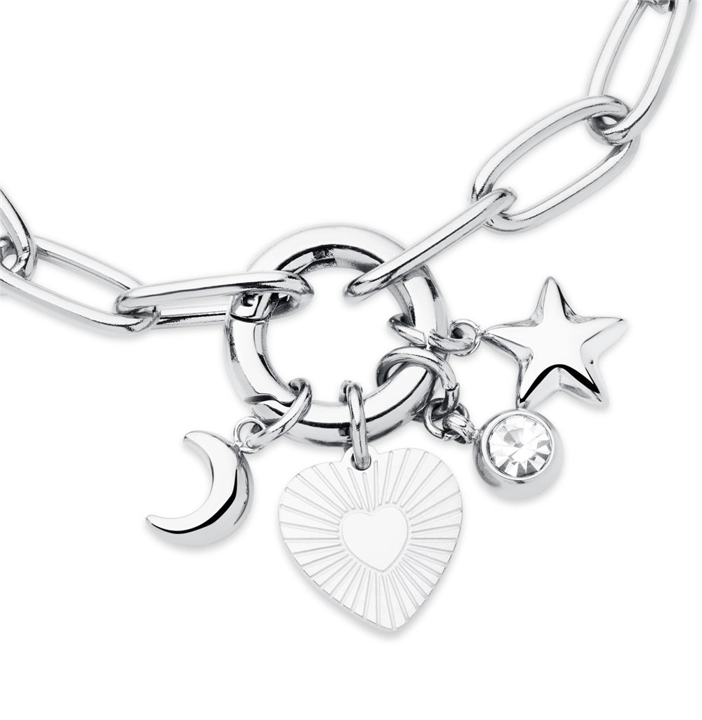 Over & Over Silver Stainless Steel Heart Charm Bracelet