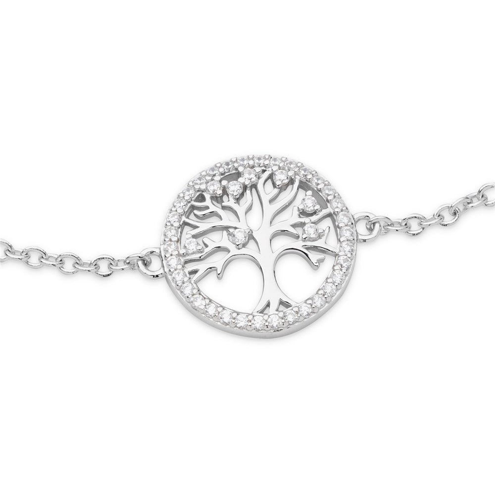 Argento Silver Halo CZ Tree of Life Bracelet