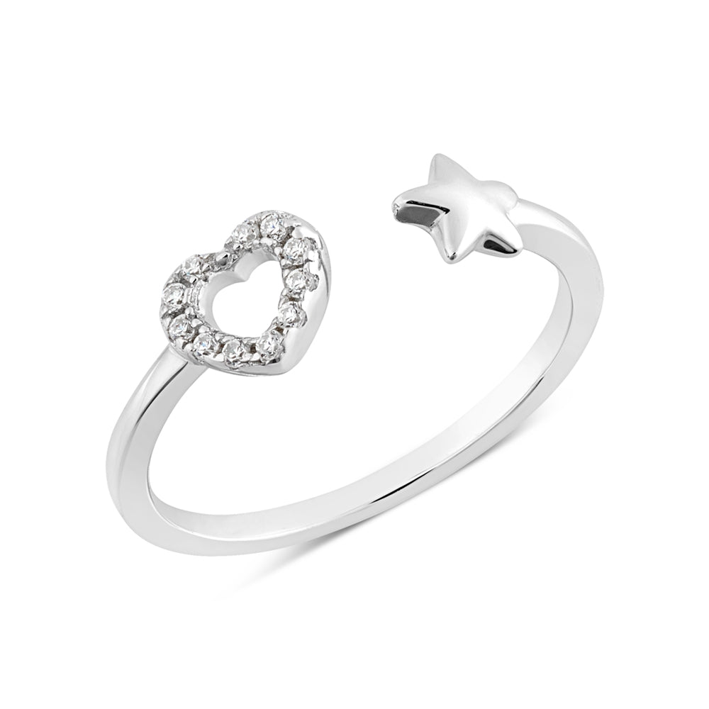 Argento Silver Kids Adjustable Heart Star Ring