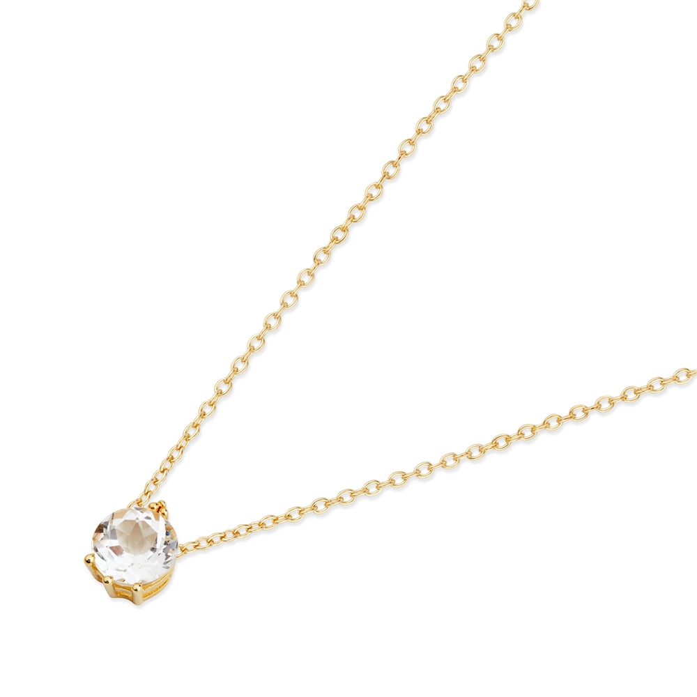 Argento Gold White Topaz Solitaire Necklace