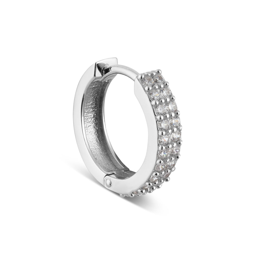 Argento Silver Double Pavé 13mm Hoop Earrings