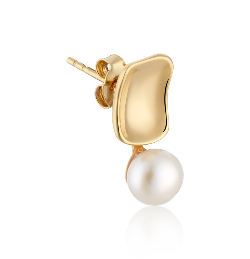 Argento Gold Curve Pearl Stud Earrings
