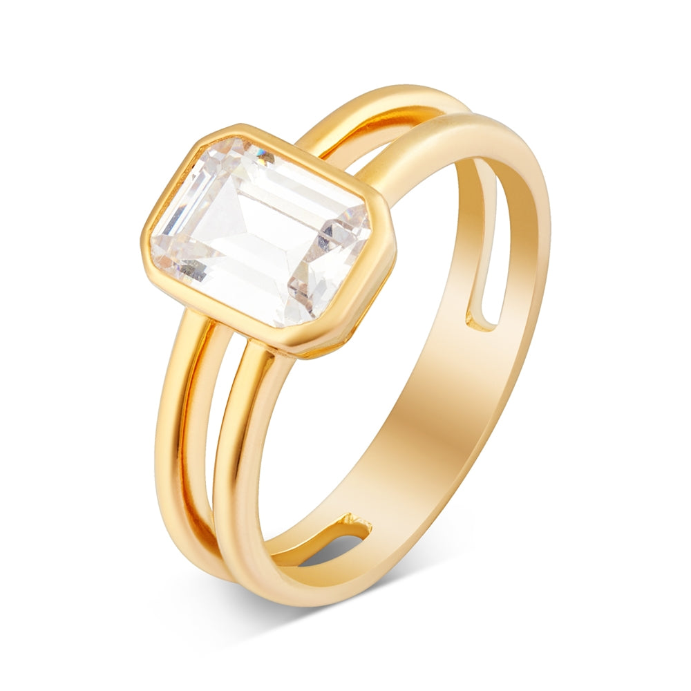 Argento Gold Rectangle CZ Bezel Double Ring