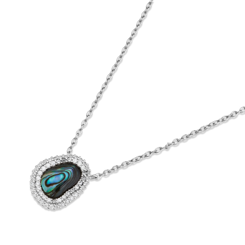 Argento Silver Molten Pavé Abalone Halo Necklace