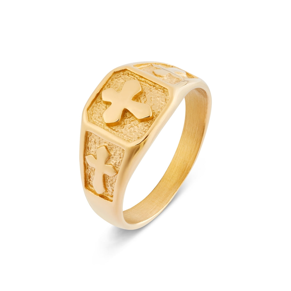 Over & Over Gold Men's 14k Stainless Steel Cross Ring