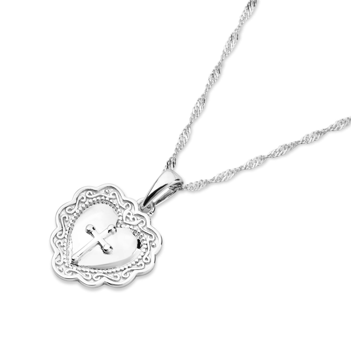 Argento Silver Vintage Cross Heart Necklace