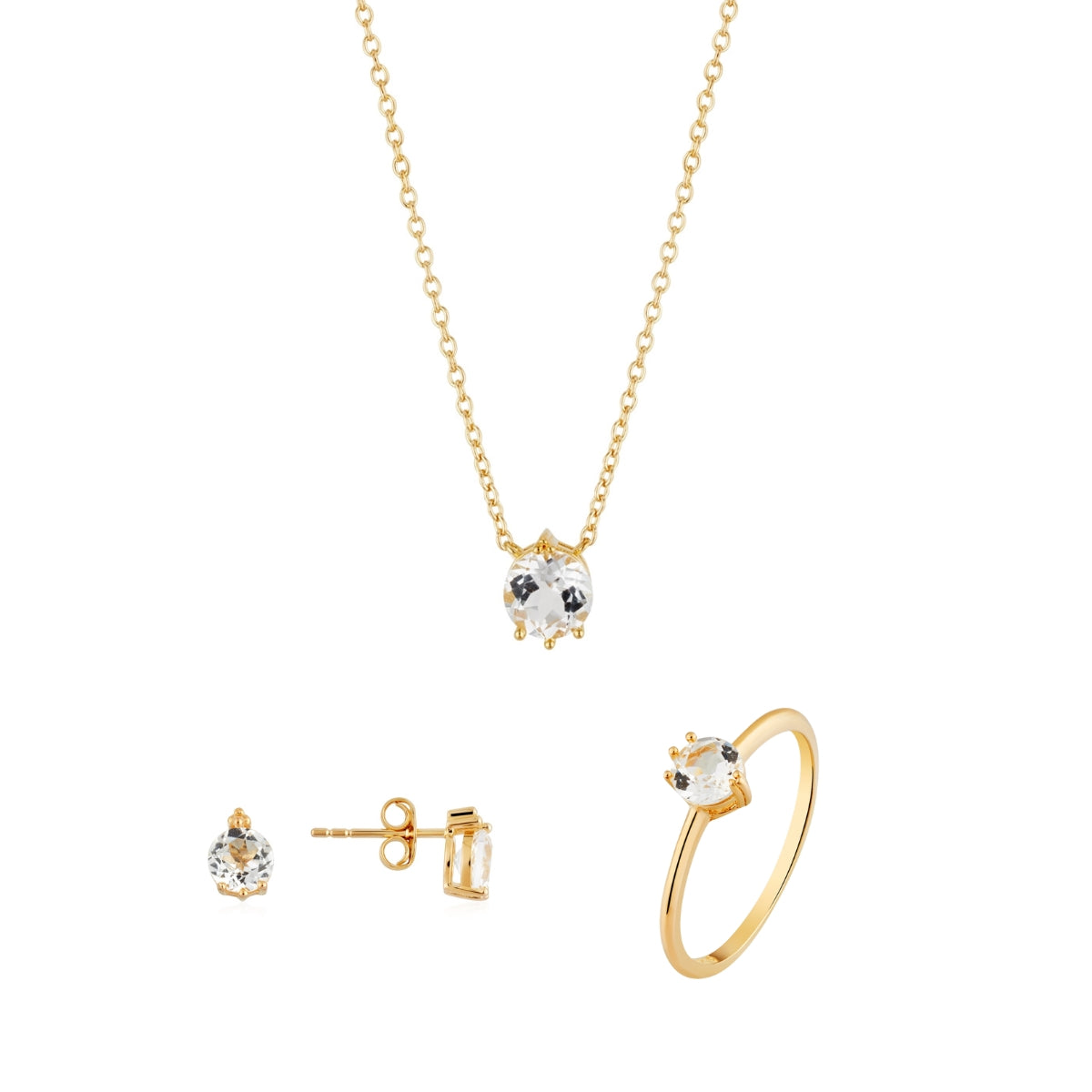 Argento Gold White Topaz Solitaire Gift Set