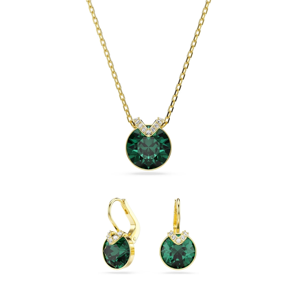 Gold Bella V Green Round Cut Gift Set