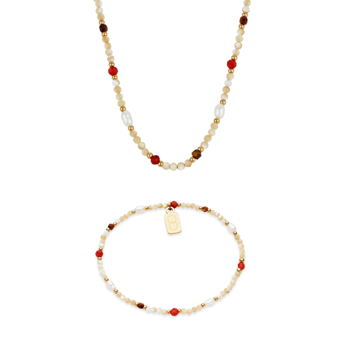 Gold 14k Stainless Steel Tiger's Eye Beaded Gift Set