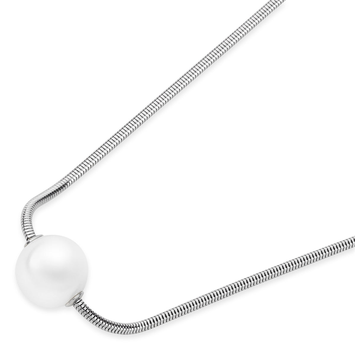 Over & Over Silver 12mm Pearl Snake Chain Necklace