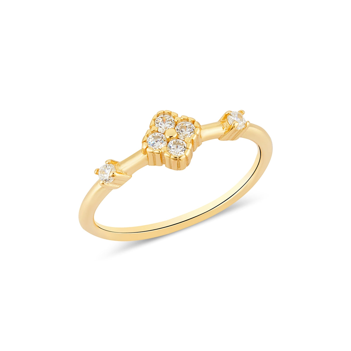 Argento 14k Gold Plated CZ Clover Ring