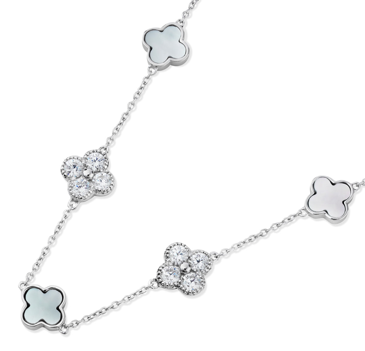Argento Silver Multi Clover CZ Mother of Pearl Necklace