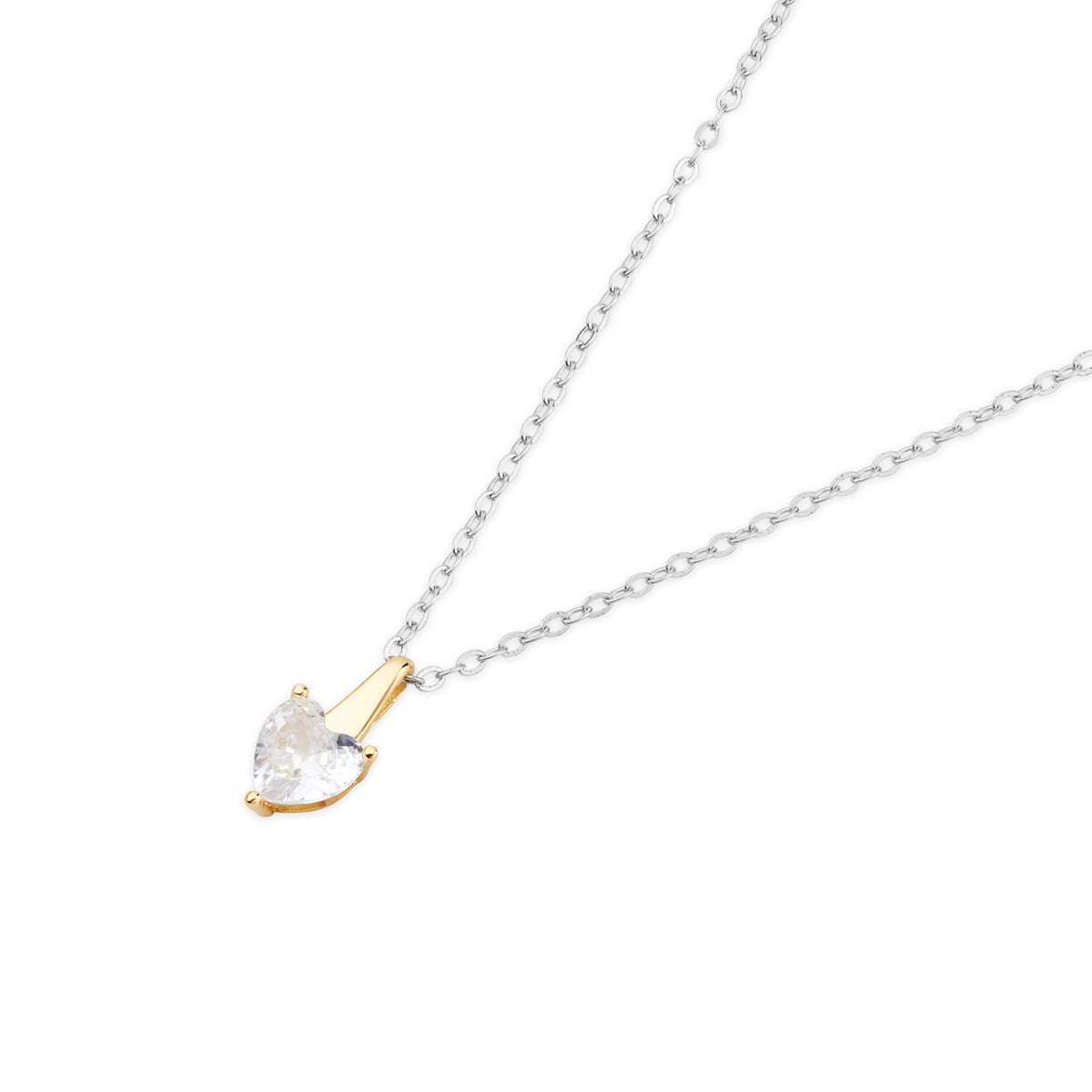 Argento Silver Two Tone Bar CZ Heart Necklace