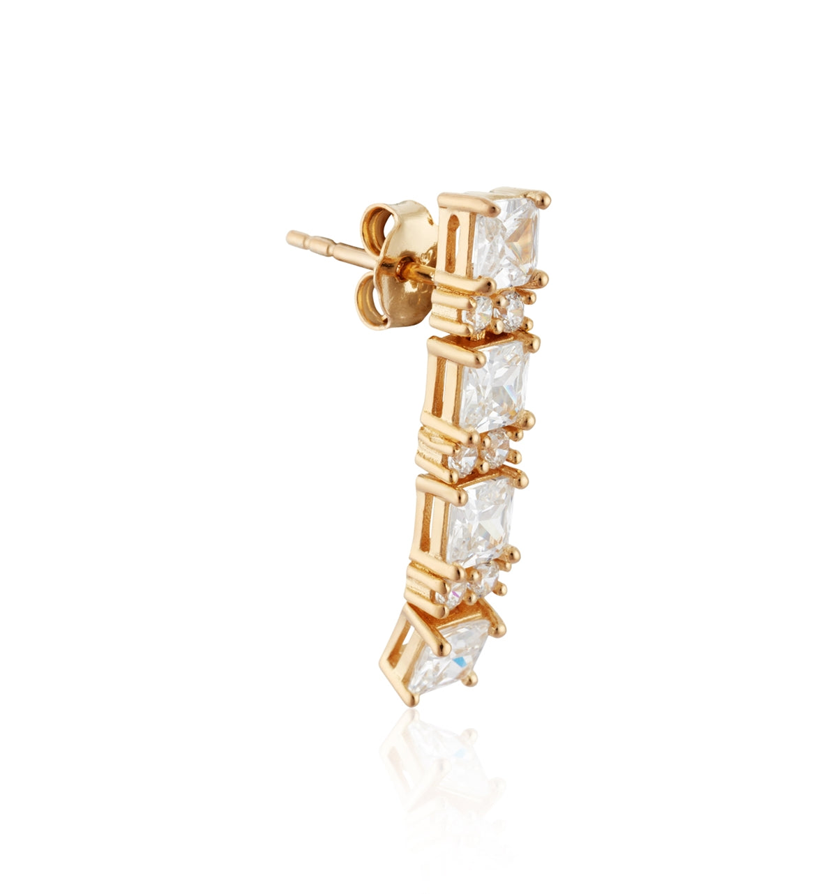 Argento Gold Square Baguette CZ Row Drop Earrings