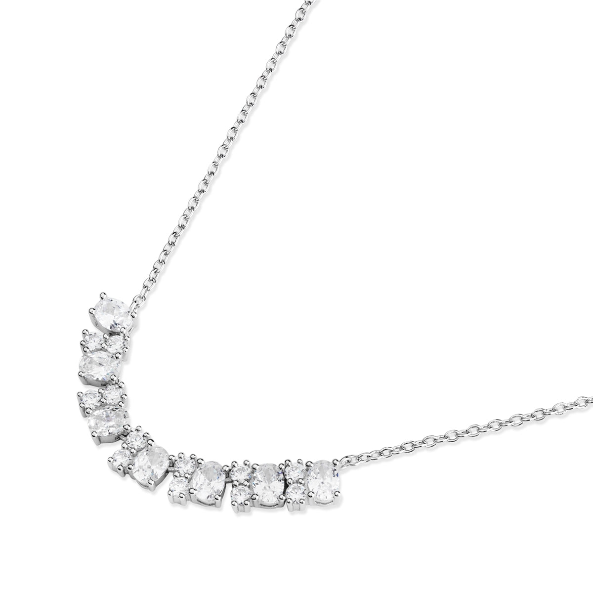 Argento Silver Oval CZ Row Necklace