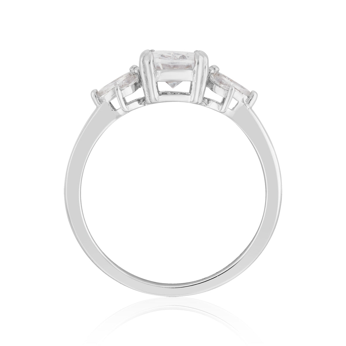 Argento Silver CZ Floral Cluster Oval Solitaire Ring