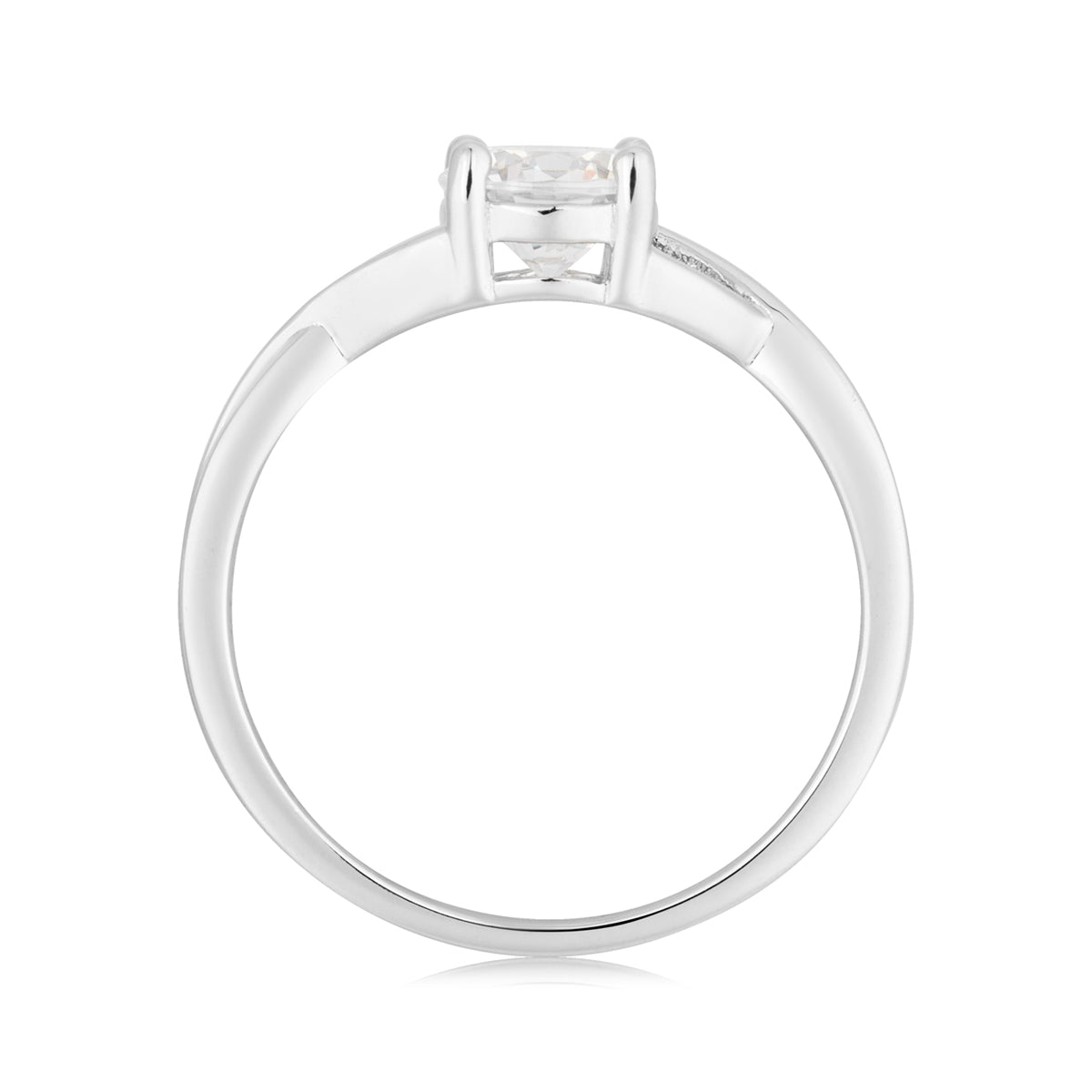 Argento Silver CZ Solitaire Crossver Band Ring