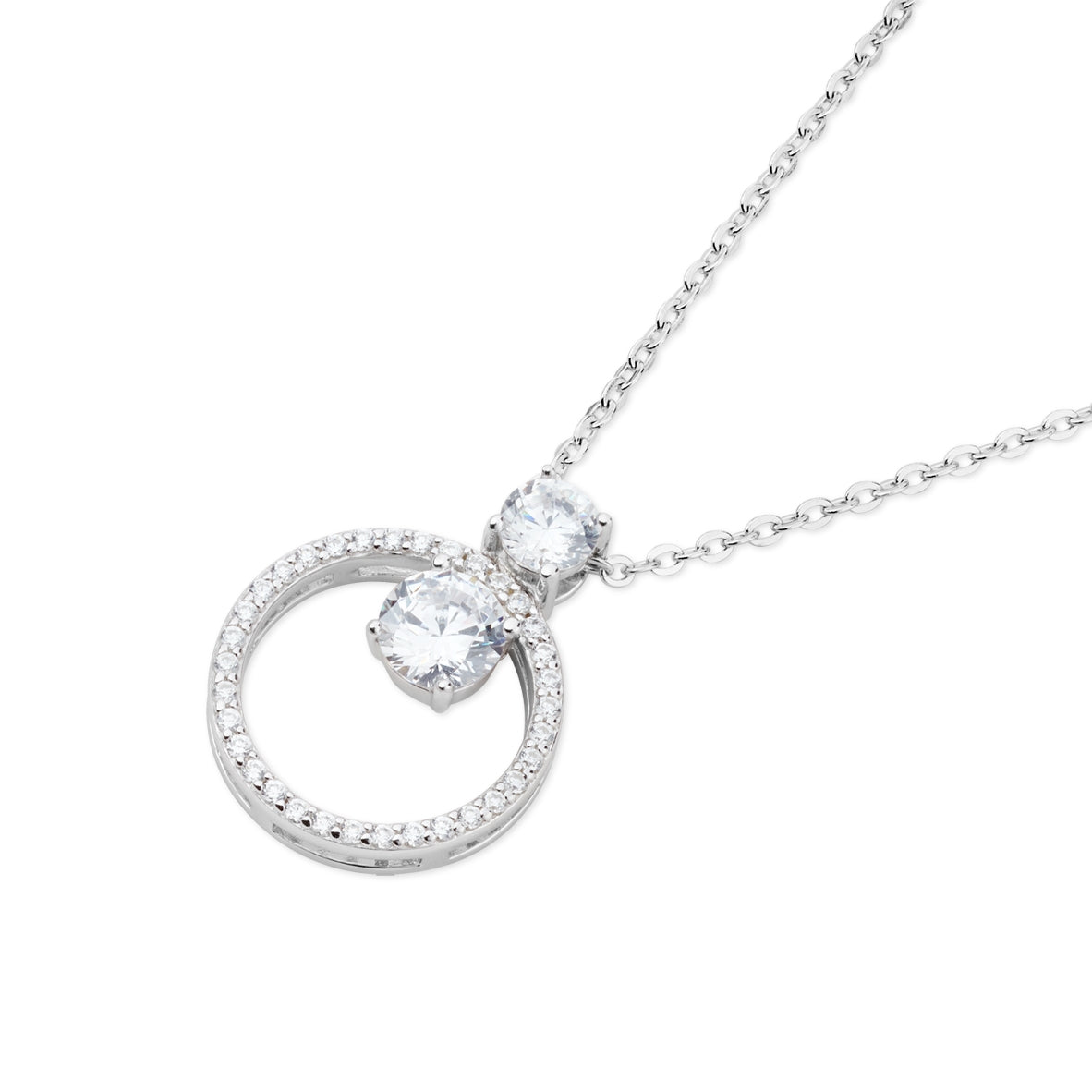 Argento Silver Double Solitaire Circle Necklace